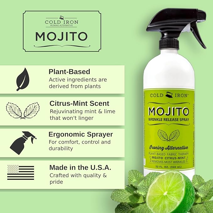 Cold Iron Wrinkle Release Spray for Clothes | 32 fl oz Cosmo Cranberry Citrus & Mojito Citrus Mint Bundle | Plant-Based Ironing Alternative - Variety Pack of 2