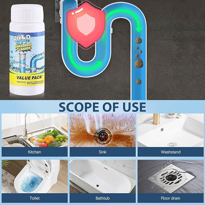 2026 Upgrade Wild Tornado Pipe Dredge, Powerful Sink Drain Cleaner, Multi-functional Drains Cleaners Fast Foaming for Kitchen Toilet Pipeline Quick Cleaning Tool (2PC)