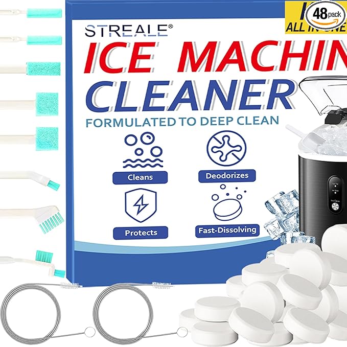 Ice Machine Cleaner Kit - 30Pack Ice Maker Cleaner Tablets - 10Pcs Pipe & Crevice Brush Set - Commercial & Portable Countertop Icemaker Cleaning Solution