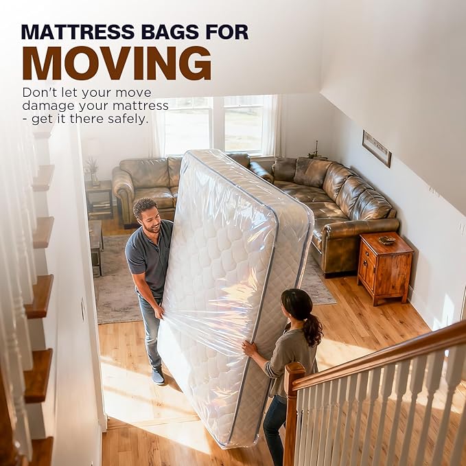 2 Pack Mattress Bags for Moving & Storage - 98" x 56" x 14'' for Twin/Full Size, Waterproof & Tear-Resistant, 4.0 MIL Heavy Duty Mattress Cover Moving Supplies