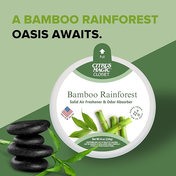 Citrus Magic For Closets Odor Absorbing Solid Air Freshener, Bamboo Rainforest, 8-Ounce, Pack of 3