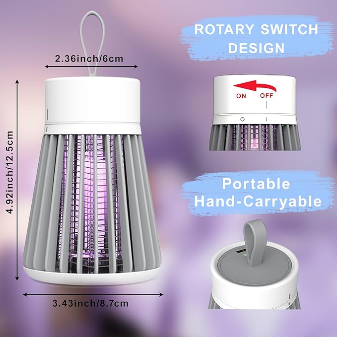 Bug Zapper Indoor Outdoor – Rechargeable Mosquito Zapper and Fly Zapper with UV Light, Portable Insect Killer Trap with Safety Grid, USB Powered for Camping, Home, Garden, Picnic