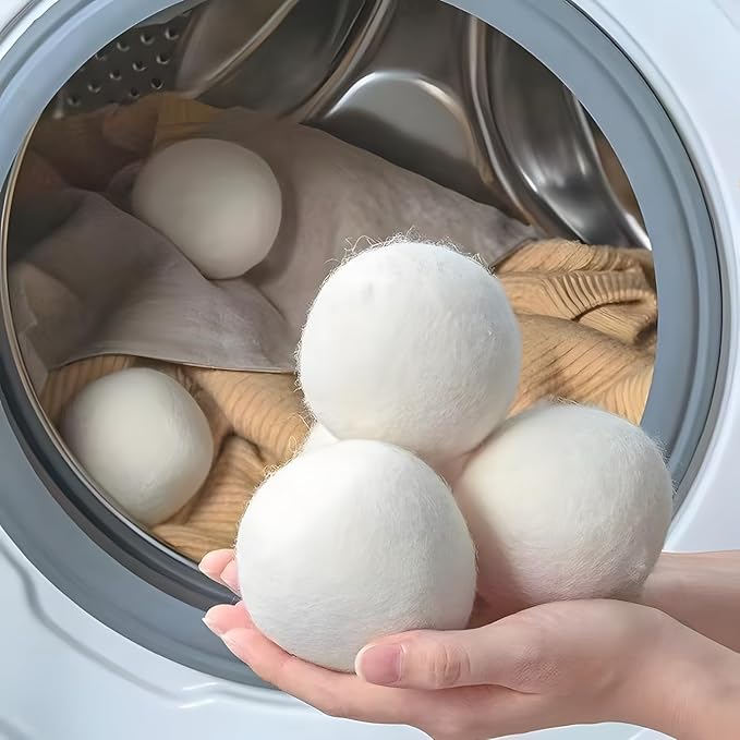 6 Pack Felt Dryer Balls – Wool Dryer Balls for Reducing Drying Time, Eliminating Static & Wrinkles, Removing Lint, Pet Hair, Odors – Reusable Cat Toy Included (Non-Food Use)