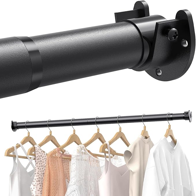 Supforce 4 PACK Closet Rods for Hanging Clothes, 17 to 39 Inches Stepless Adjustable Metal Closet Rod, 1.3 Inches Heavy Duty Clothes Hanging Rod for Closet Wardrobes Laundry RV, Black