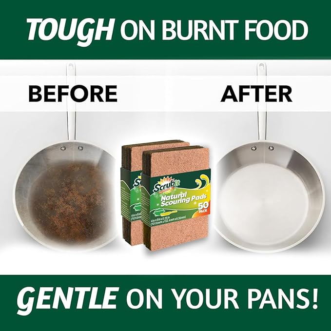 SCRUBIT 50 Pack Natural Scouring Pads - Heavy Duty Scrubbing Pads for Dishes - Non-Scratch - Reusable - Natural, Eco-Friendly, Biodegradable Sisal Brown Sponges for Dishes, Compostable