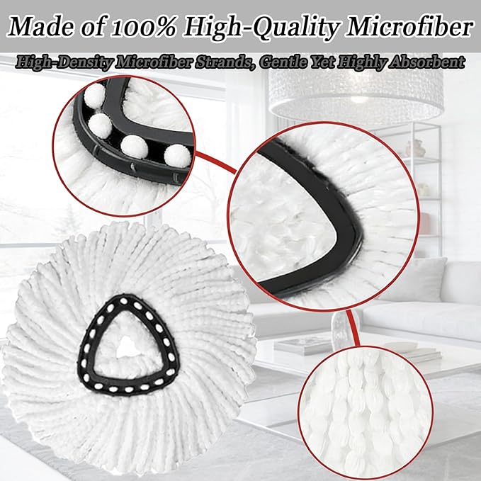 4Pcs Mop Heads Replacement,Spin Mop Replacement Head Compatible with Cedar Easywring 1-Tank System,Including 2 Spin mop Replacement Heads,2 Brush Head Machine Washable & Easy to Replace