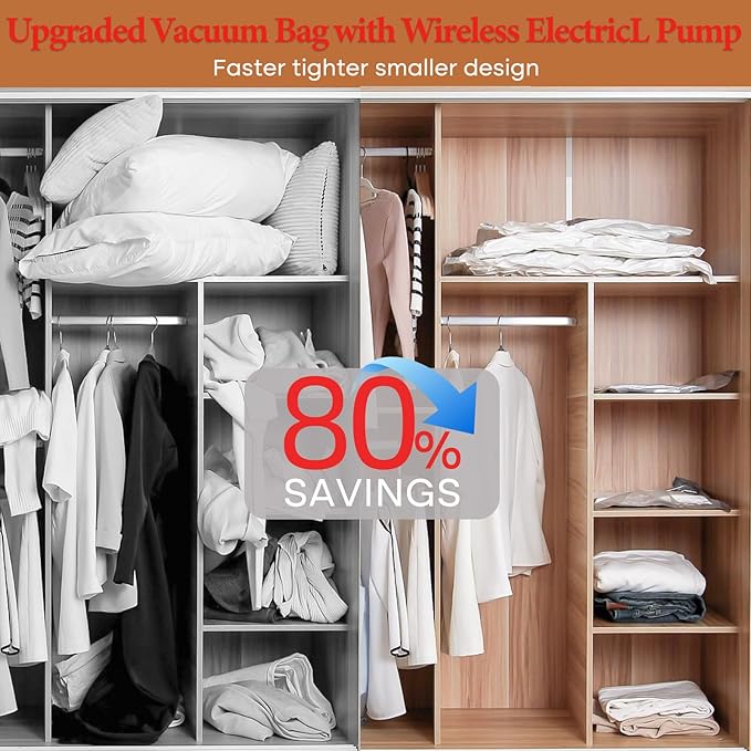 Vacbird Vacuum Seal Bags for Clothing, 16 Pack Vacuum Storage Bags with Rechargeable Cordless Air Pump(4J+4L+4M+4S), Space Saver Bags for Clothes Blanket Duvets Pillows Comforters Travel