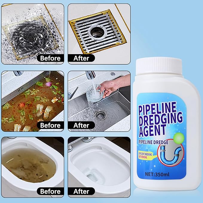 Pipeline Dredging Agent, 350ml Drain Cleaner,Drain Clog Remover Agent,Powerful Pipe Dredging Agent,Powerful Sink and Drain Cleaner Powder for Kitchen Toilet Quick Cleaning Tool