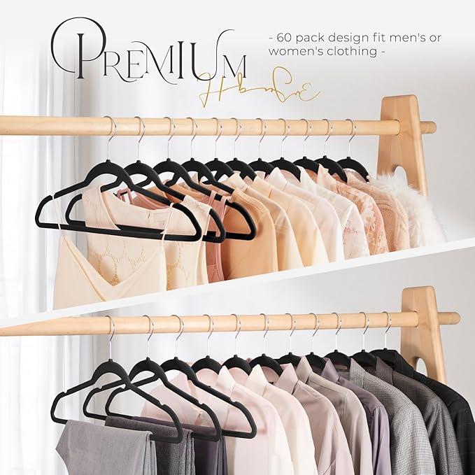HOUSE DAY Black Velvet Hangers 300 Pack, Premium Clothes Hangers Non-Slip Felt Hangers, Sturdy Black Hangers Heavy Duty Coat Hangers, Durable Suit Hangers, Space Saving No Hanger Mark Rotating Hook
