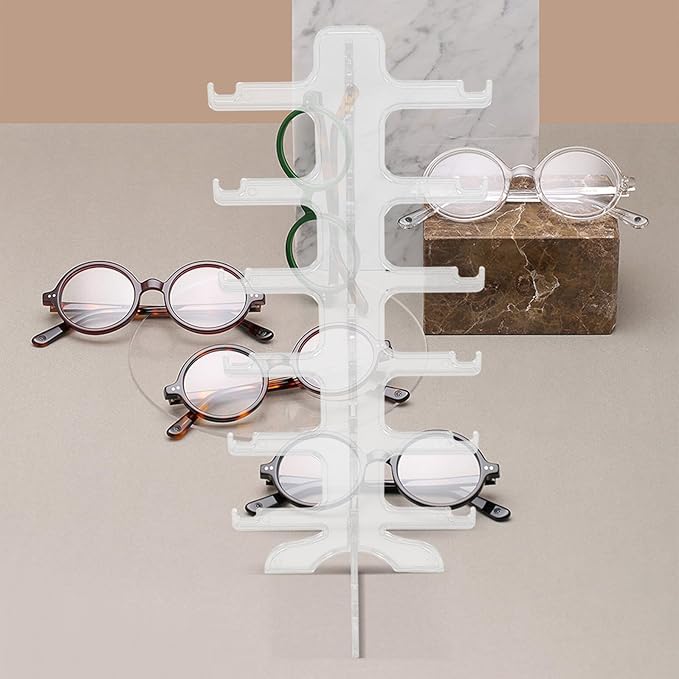 Luxshiny 6-Tier Plastic Sunglasses Organizer Display Rack Eyeglasses Holder Stand Multi-Layer Glasses Storage for Desk Countertop Eyewear Organizer for Home and Office