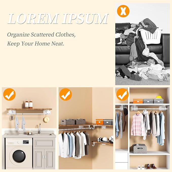 Heavy Duty Closet Rod Bracket 2 Pack WYGWP Wall Mounted Closet Shelf Brackets Supports 200lbs,White Closet Rod Support Bracket for DIY Home and Closet Decor