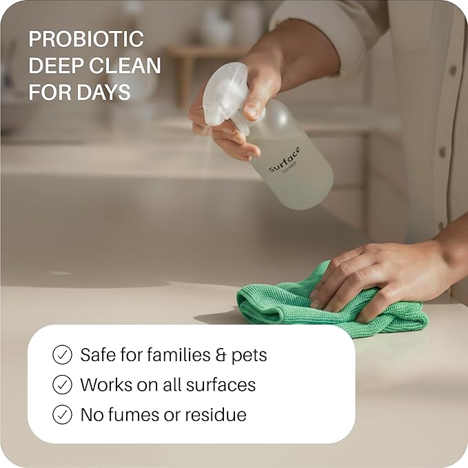 Everneat Probiotic Surface Cleaner Concentrate – Cleans for Days, Refillable, Non-Toxic | Glass Spray Bottle | Unscented | 1 oz (Just Add Water)
