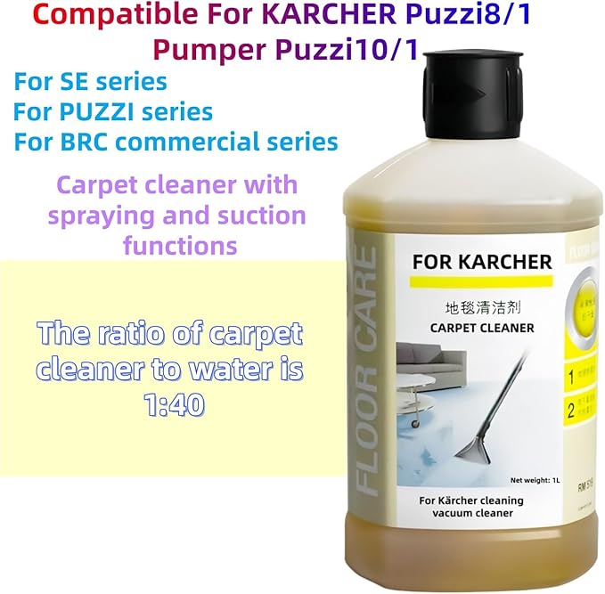 RM519 Sofa, Bed Sheet, Curtain, Fabric, 1L Carpet Cleaner. Compatible With Kärcher Puzzi 8/1, 10/1 SE BRC Series. All Upright And Compact Deep Carpet Cleaners(1 PCS)
