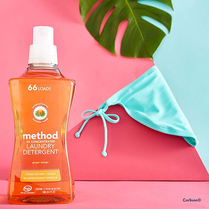 Method Liquid Laundry Detergent, Ginger Mango, 66 Loads Per Bottle, Hypoallergenic + Stain Remover, 53.5 Fl Oz (Pack of 1)