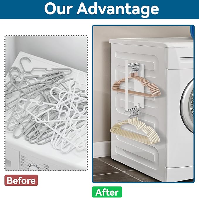 Magnetic Hanger Holder for Laundry Room, Strong Magnetic Hanger Storage Organizer for Dryer/Washing Machine Capacity Upgrade Holds up to 80 Metal Hanger White 2Pack