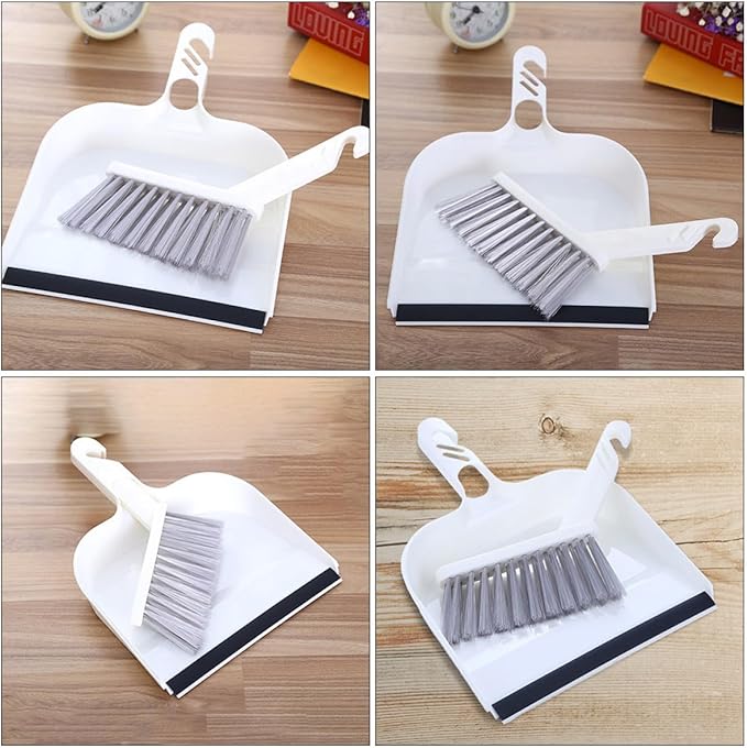 ARTIBETTER Mini Broom and Dustpan Set 2pcs White, Desktop Cleaning Shovel Brush Combo for Kitchen Table Sweeping, Home Cleaning Accessory for Indoor Use