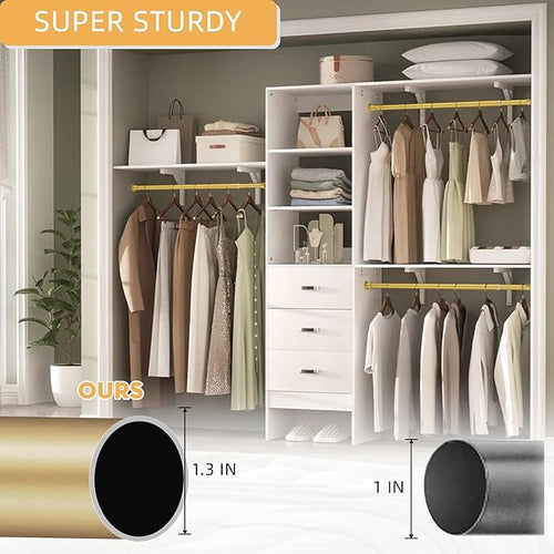 1.3 Inch Diameter Closet Rods for Hanging Clothes 17-51 Inch Adjustable, Metal Heavy Duty Closet Pole, Gold Closet Bar for Hanging Clothes, Suitable for Closet, Wardrobes, Bathroom, Windows