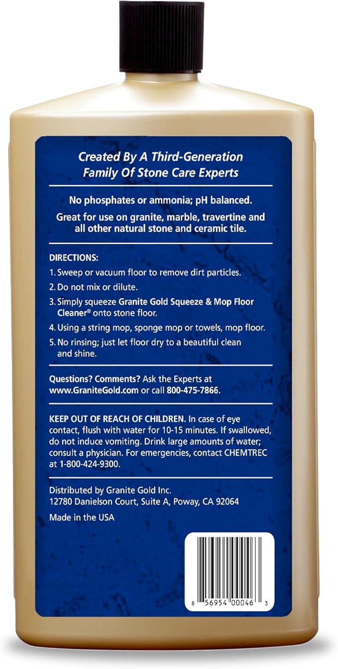 Granite Gold Squeeze and Mop Floor Cleaner For Granite, Marble, And Other Natural Stone Or Ceramic Tile Surfaces, 32 Fl Oz