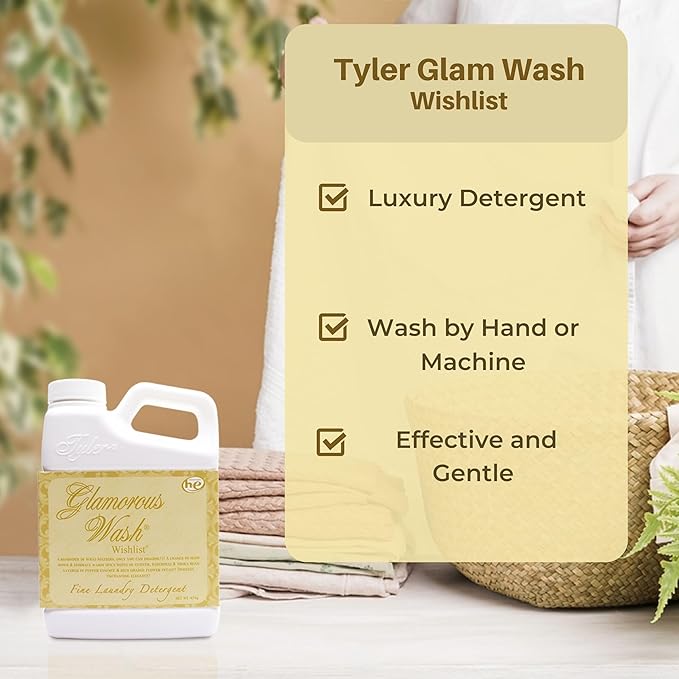 Worldwide Nutrition Bundle: Tyler Glamorous Wash Wishlist Scent Fine Laundry Liquid Detergent - Hand and Machine Washable - 16 oz, 454-gram Container and Multi-Purpose Key Chain