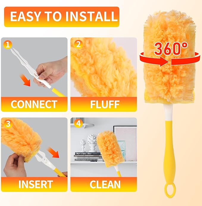 360° Heavy Duty Duster Refills for Swiffer Dusters, Multi-Surface Larger Size Duster with 4X Microfibers, Disposable Duster Refills Kit for Cleaning, Unscented, 18 Pack & 1 Handle