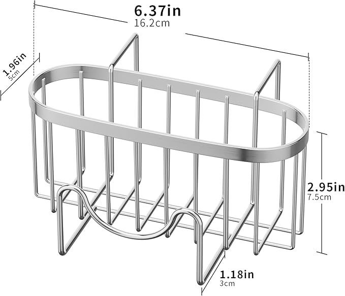 HapiRm Sponge Holder for Kitchen Sink - Rustproof Hanging Kitchen Caddy for Double-Bowl Sink, Center Divider Width Less Than 1.5in- Silver