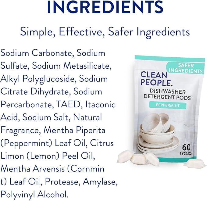 The Clean People Dishwasher Detergent Pods | Cuts Grease and Rinses Sparkling Clean | Residue-Free | Peppermint, 120 Pack