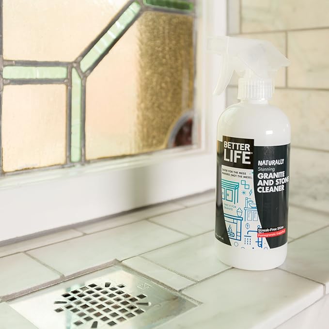 BETTER LIFE Granite Cleaner and Polish - Stone Countertop Cleaner for Marble, Quartz, Slate, Concrete Surfaces or Floors - Streak-Free Granite Stain Remover - 16oz (Pack of 2) Pomegranate/Grapefruit