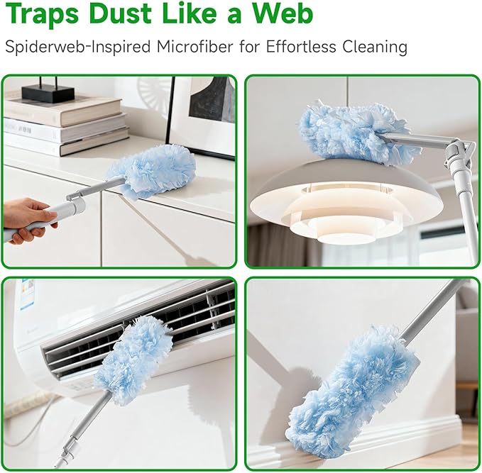 Oshang 4 Pack Disposable Heavy Duty Duster Refills - 43" Extendable Handle, Compatible with Swiffer - Dusters for Cleaning Ceiling Fans, Blinds, Furniture & High Corners