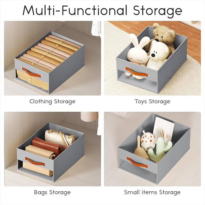 Homsorout Drawer Organizers and Storage - 12 Pack Foldable Pants Organizer with Clear Window & Handles, Fabric Closet Organizer for Clothes, Jeans, Sweaters, Towels, T-shirt, Scarf (Grey)