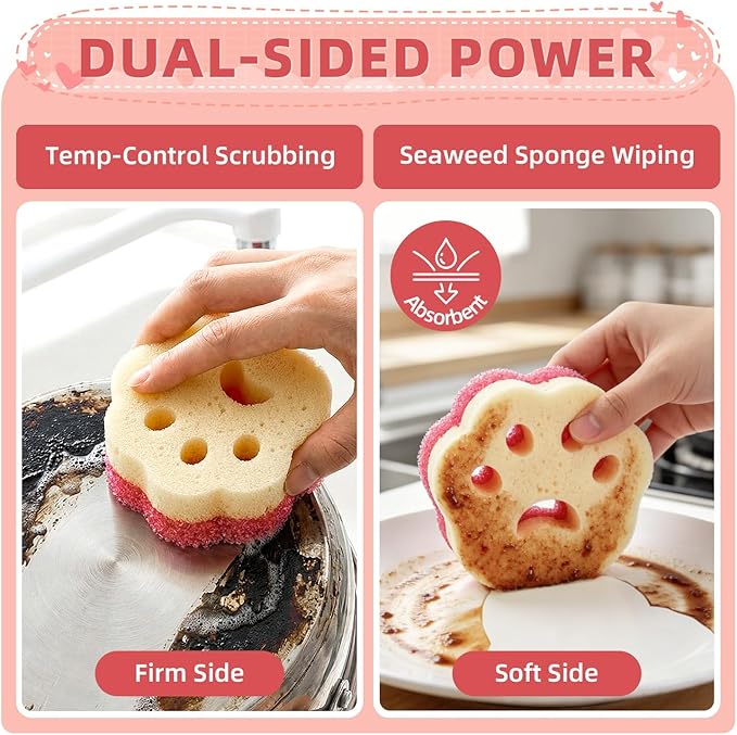 6pcs Scrub Sponges, Dual-Sided Temperature-Controlled Dish Sponges, Scratch-Free, Easy to Clean, Kitchen Cleaning Sponges for Tough Stains, Delicate Surfaces, Glassware, Cookware, Appliances