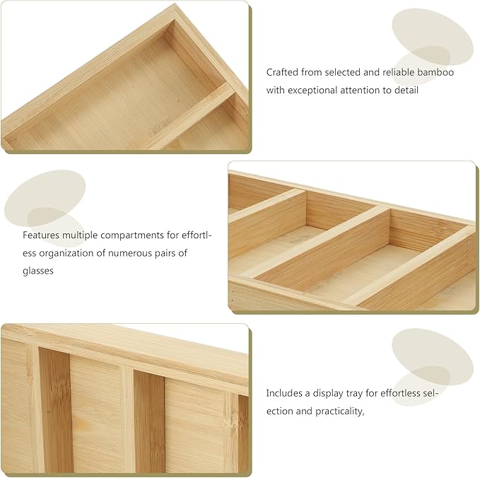 jojofuny Eyeglass Organizer Tray with 5 Compartments Sunglass Storage Holder Wear-Resistant Eyewear Display for Home and Countertop Use