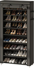 Calmootey 9 Tier Shoe Rack Organizer,Portable Shoe Shelf with Nonwoven Fabric Cover for Closet Hallway,Bedroom,Entryway,31.50x11.81x62.99inches,Grey