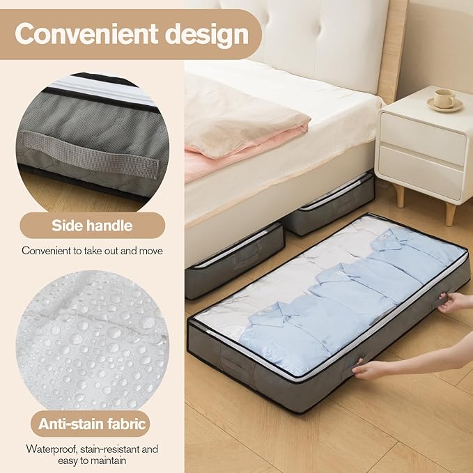 90L Under Bed Storage Containers, Foldable Grey Underbed Storage Bags - Closet Organizers and Storage Bins for Wrapping Paper, Blanket, Clothing, Comforter, Sweaters, Pillows, Linen Sheets