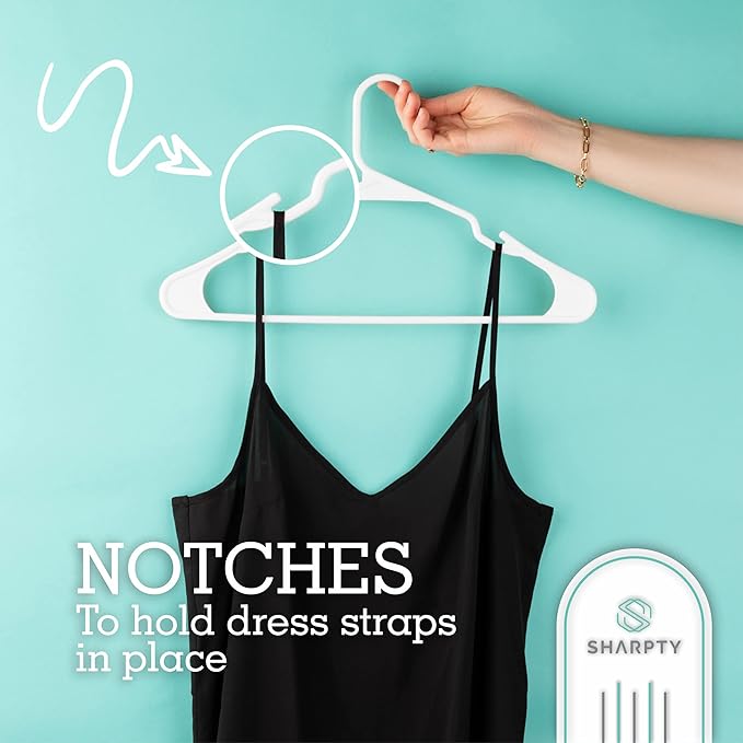 Sharpty - Plastic Hangers - Adult Clothes Hangers - T-Shirt, Dress, Coat Hangers & Accessories - Notched Hanger, Durable & Versatile Color Clothing Closet Hanger(20-Pack ,White)