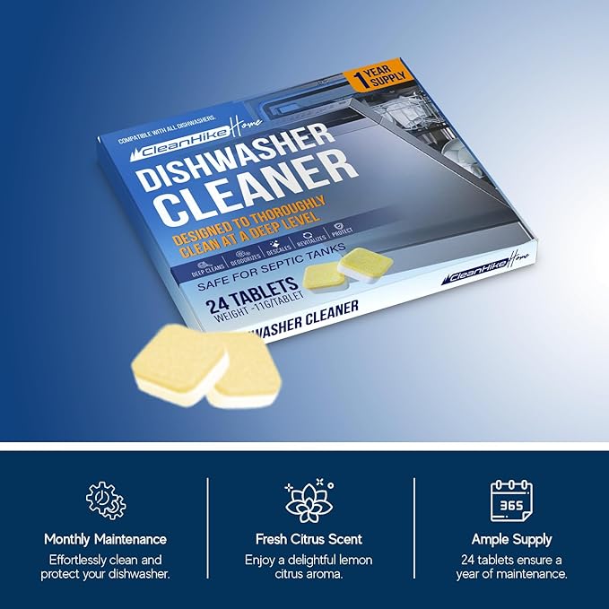 Dishwasher Machine Cleaner and Deodorizer Tablets - (24-Pack) Formula for Deep Cleaning and Descaling Dishwashing Machines. Tackle Tough Residues, Limescale, Hard Water, Calcium Buildup, and Odors