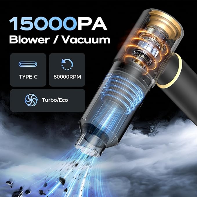 BSRCO Car Vacuum Portable Cordless, Handheld Vacuum Cordless 15Kpa, Hand Vacuum Ultra-Quiet (75dB), 21min Runtime, Lightweight (1.25 lbs) for Car, Pet Hair, Home