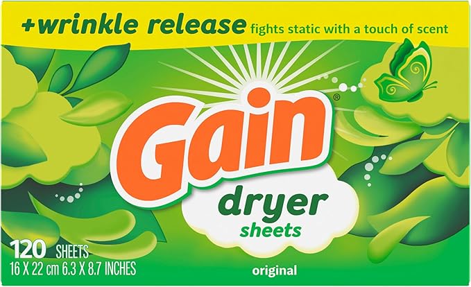 Gain dryer sheets Plus Wrinkle Release, Original Scent, 120 Count, Fights static with a touch of scent, laundry sheets