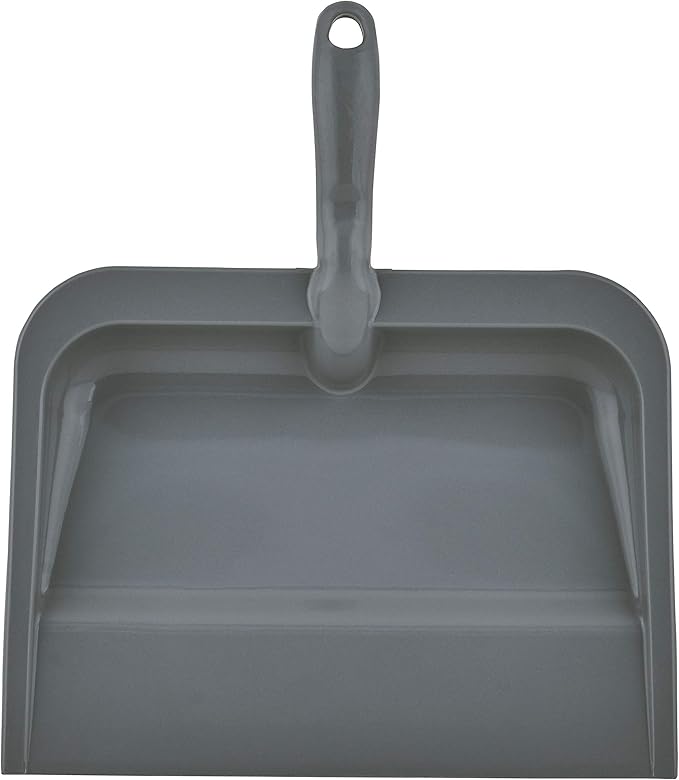 Superio Clip-On Dustpan with Rubber Lip - 10-inch Wide Durable Plastic Dust Pan with Comfort Grip Handle, (Plastic Dustpan, Grey)