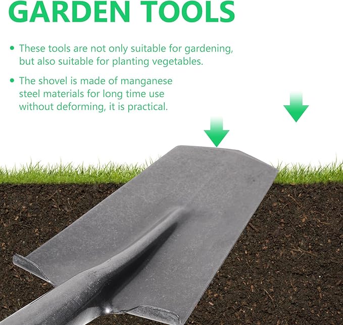 Heavy-Duty Manganese Steel Tree Planting Shovel with Narrow Point Spade for Gardening and Digging, Thickened Metal Handle Shovel Suitable for Transplanting and Soil Excavation