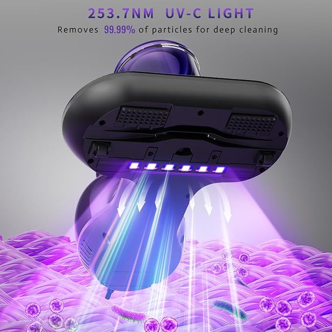 Hersven Mattress Vacuum Cleaner, Handheld UV Bed Vacuum Cleaner 16KPa & 12800 Vibrations Per/Min Upgraded Effectively Clean Up Bed, Pillows, Cloth Sofas, Carpets and Ther Fabric Surfaces