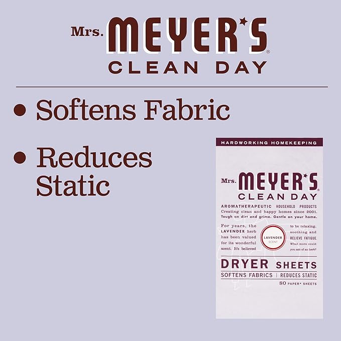 MRS. MEYER'S CLEAN DAY Dryer Sheets, Lavender, 80 ct (Pack of 3)