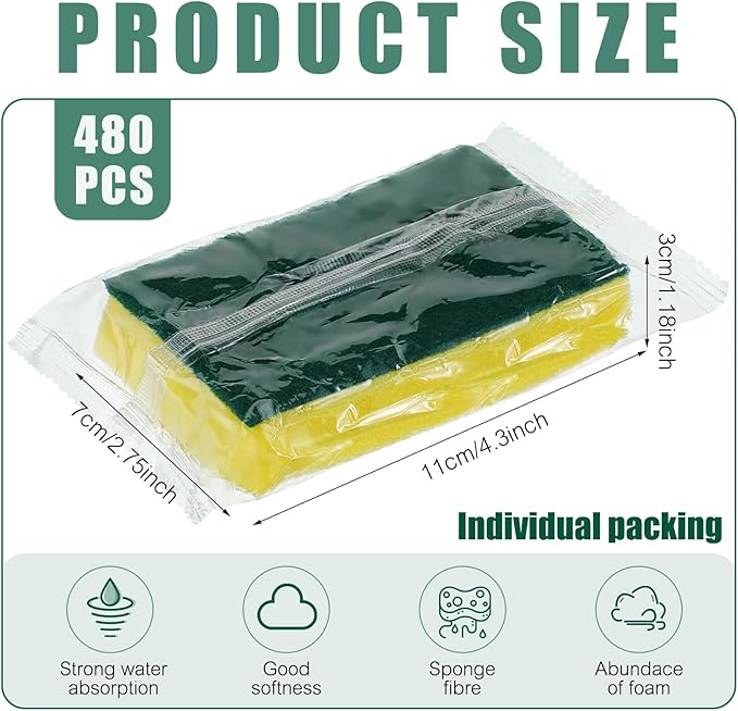 Tanlade Individually Wrapped Sponge Dishwashing Sponge Bulk Non Scratch Scrub Sponges Kitchen Scouring Pad for Household Cleaning Rental Dishes Hotel Apartment Car