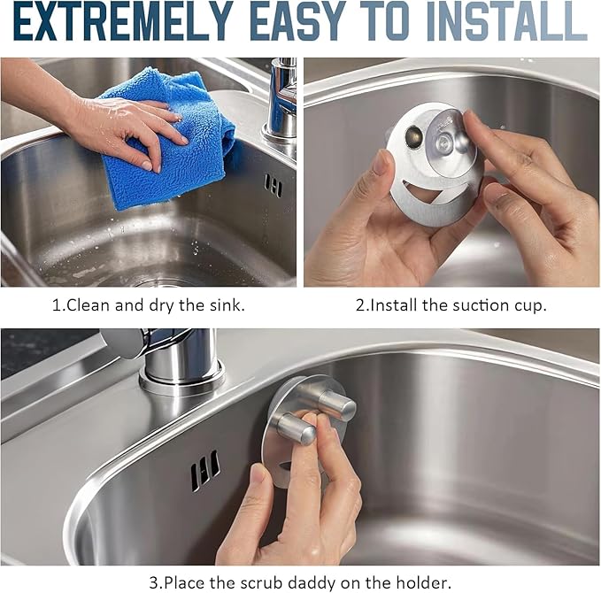 3 Pack Stainless Steel Smiley Face Dish Sponge Holder, Silver Sink Caddy Organizer Storage with Suction Cup for Kitchen, Kitchen Accessories Decor Scrubber-Silver
