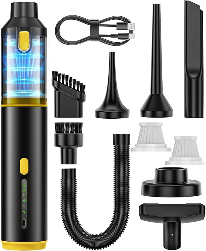 Car Vacuum Portable Cordless Handheld Vacuum Cleaner 4-in-1 Mini Cordless Vacuum with 2 Suction Modes and 16800pa Suction Power Blowing & Inflating 2 Modes Handheld Vacuum for Car, Desk, Keyboards