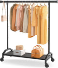 Wiracks Clothes Rack Clothing Racks for Hanging Clothes Heavy Duty Clothes Rack Hanger Rack 200lbs Capacity Industrial Wheels 1" Pipe,Rolling Garment Rack Portable Clothes Rack Black