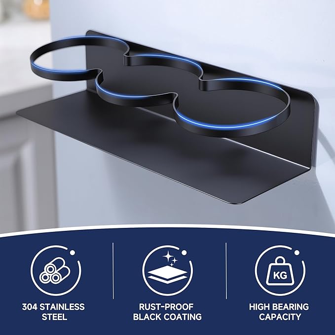 2 Pack Magnetic Stanley Cup Holder - Water Bottle Organizer for Stanley 30&40 oz Tumbler & 1 Pack Magnet Paper Towel Holder Without Drilling, Black Kitchen Storage Rack