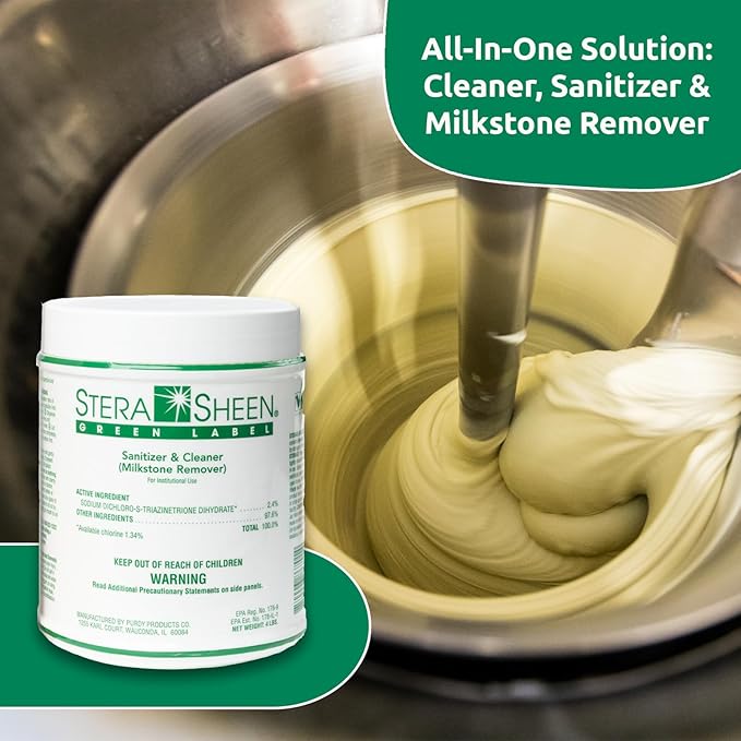 Stera Sheen 4lb Green Label Ice Machine & Ice Maker Cleaner + Sanitizer - Milkstone Remover & Descaler for Scotsman, Soft Serve Equipment, Food-Contact Surface - Restaurant-Grade (1 Pack)