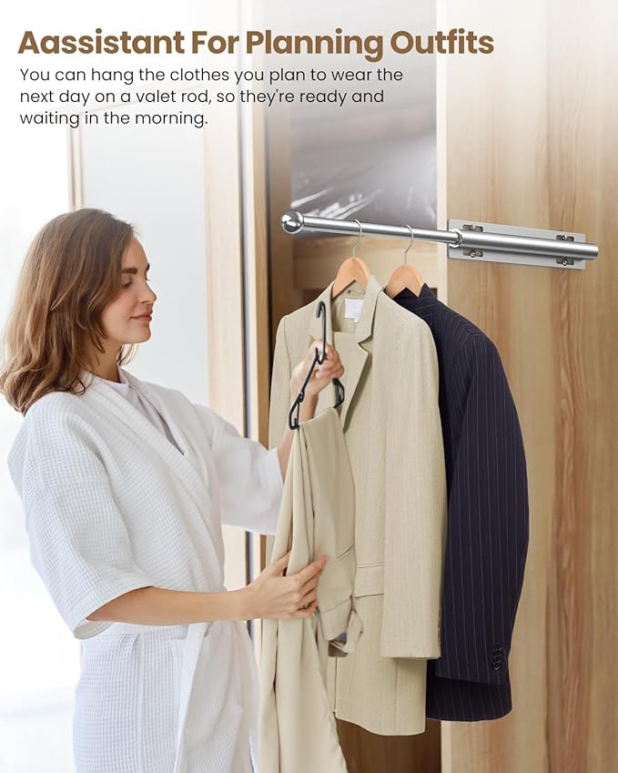 Supforce 14" Valet Rod for Closet Pull Out, Retractable Slide Out Valet Rod Closet Organization, Aluminum Valet Clothing Hanger Rods Perfect for Suits, Dresses & Freshly Pressed Clothes, White