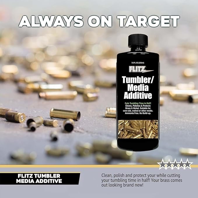 FLITZ Tumbler Media Additive - 1 Gallon Bottle of USA-Made Brass Cleaner Reloading Liquid for Ammo, Copper, & All Metals - Ammonia-Free Tumbling Polish to Remove Oxidation, Powder Residue (1 Pack)
