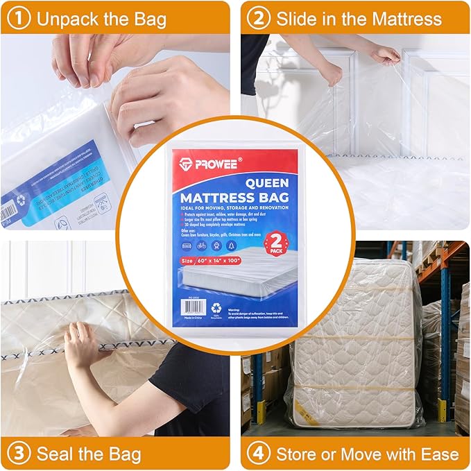 2 PK Queen Mattress Bags for Moving Storage,Mattress Bag for Disposal, Mattress Storage Bag Queen Mattress Cover for Moving